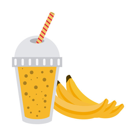 Fruit juice and smoothie bananas cup to go with straw vector illustration graphic designのイラスト素材