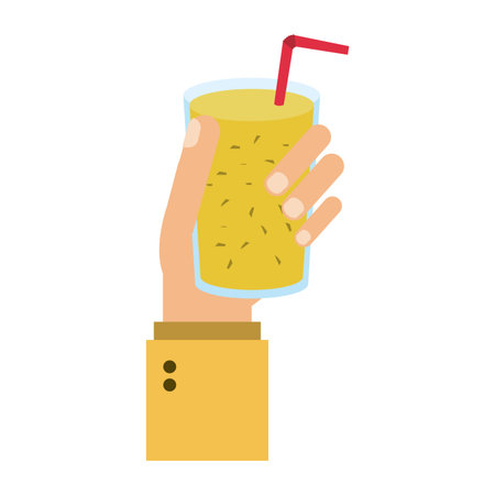 Fruit juice and smoothie hand holding glass cup vector illustration graphic designのイラスト素材
