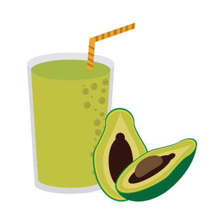 Fruit juice and smoothie avocado glass cup vector illustration graphic designのイラスト素材