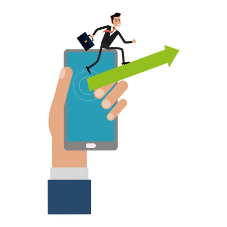 businessman running on smartphone screen with arrow up vector illustration graphic designのイラスト素材