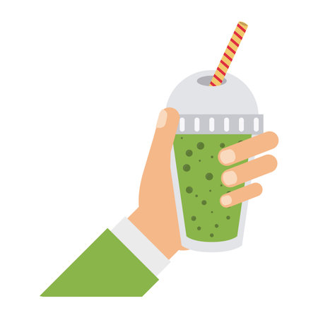 Fruit juice and smoothie hand holding cup with straw vector illustration graphic designのイラスト素材