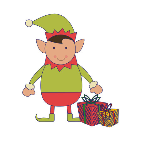 Christmas elf with gift boxes cartoon vector illustration graphic designのイラスト素材