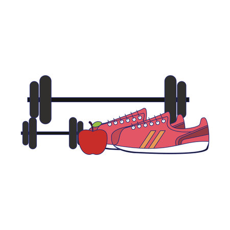 Fitness and healthy lifestyle dumbbells apple and shoe vector illustration graphic designのイラスト素材
