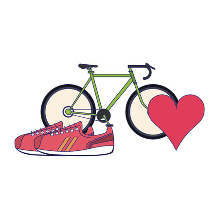 Fitness and sport elements bike heart and shoes vector illustration graphic designのイラスト素材