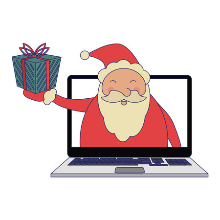 Online christmas shopping with laptop vector illustration graphic designのイラスト素材