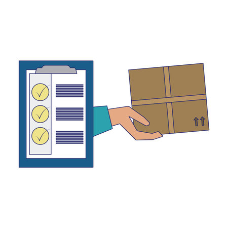 Delivery and logistics clipboars and hand receiving box vector illustration graphic designのイラスト素材