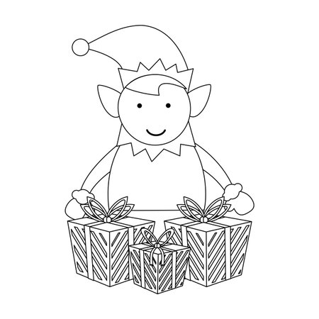 Christmas elf with gift boxes cartoon vector illustration graphic designのイラスト素材