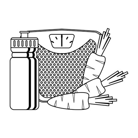 Fitness and healthy lifestyle carrot and balance with bottle vector illustration graphic designのイラスト素材