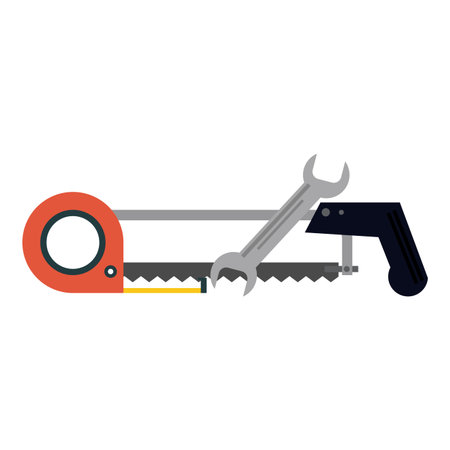 tools hacksaw and wrech with measurement tape vector illustration graphic designのイラスト素材