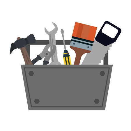 toolbox with wrench hammer brush and saw vector illustration graphic designのイラスト素材
