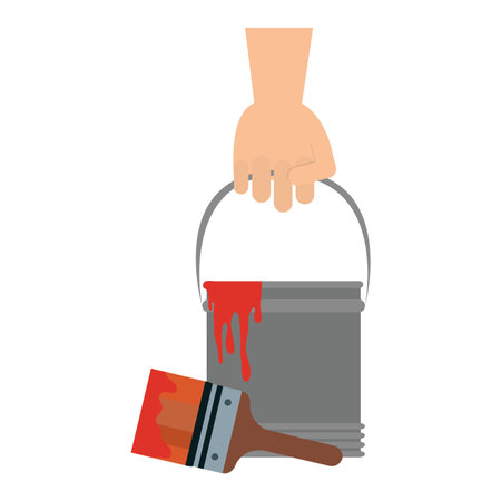 tools paint bucket and brush with hand vector illustration graphic designのイラスト素材
