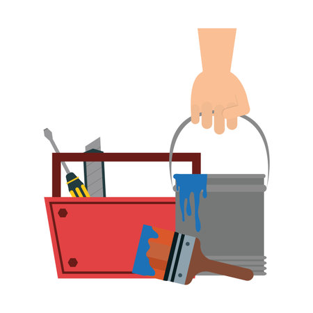 tools and paint bucket with brush vector illustration graphic designのイラスト素材