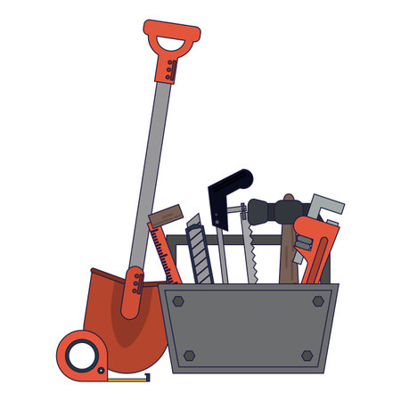 toolbox with plier hacksaw scalpel and shovel vector illustration graphic designのイラスト素材