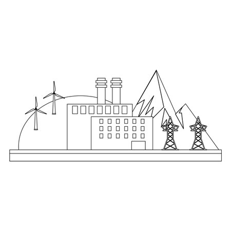 Factory building on the street with wind turibnes vector illustration graphic designのイラスト素材