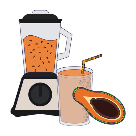 Fruit juice and smoothie papaya cup and blender vector illustration graphic designのイラスト素材