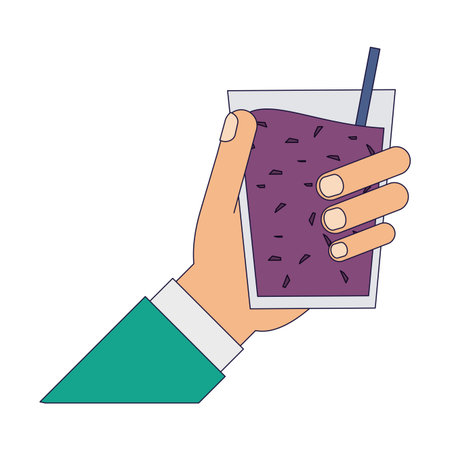 Fruit juice and smoothie hand holding cup with straw vector illustration graphic designのイラスト素材