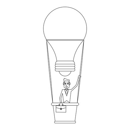 businessman in big idea hot air balloon vector illustration graphic designのイラスト素材