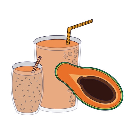 Fruit juice and smoothie papayas with cups vector illustration graphic designのイラスト素材
