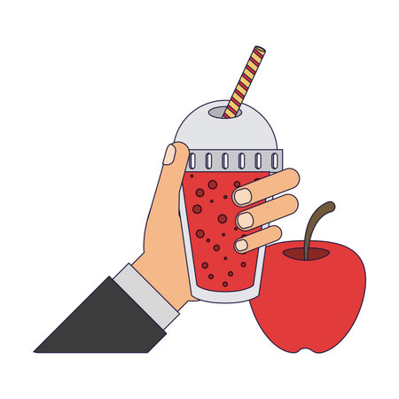 Fruit juice and smoothie apple hand with cup vector illustration graphic designのイラスト素材