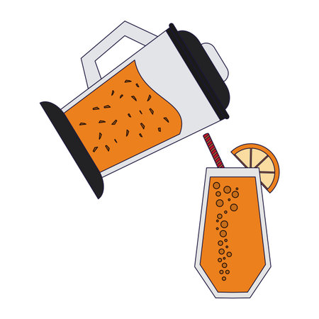 Fruit juice and smoothie orange with blender and cup vector illustration graphic designのイラスト素材
