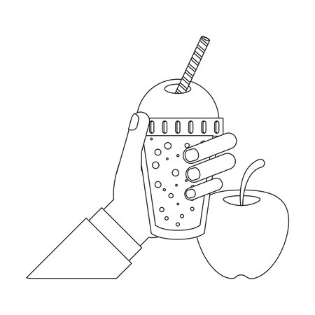 Fruit juice and smoothie apple hand with cup vector illustration graphic designのイラスト素材