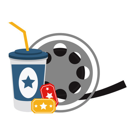 cinema clapboard and movie tickets with soda cup vector illustration graphic designのイラスト素材