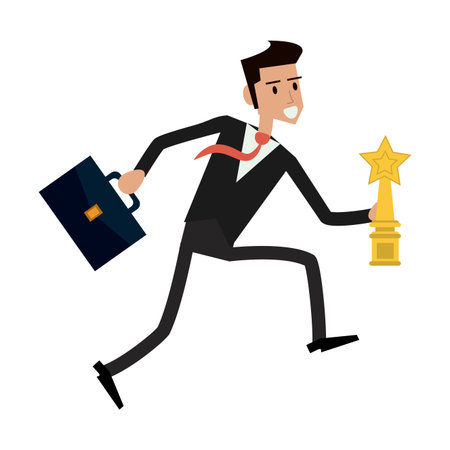 Businessman running with trophy and briefcase cartoon vector illustration graphic designのイラスト素材