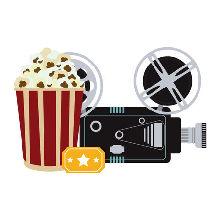 cinema pop corn camera and ticket vector illustration graphic designのイラスト素材