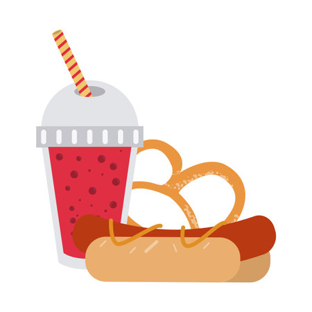 Fast food combo hot dog soda and pretzel vector illustration graphic designのイラスト素材