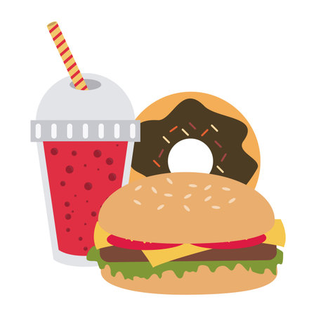 Fast food combo burger and donut with soda vector illustration graphic designのイラスト素材