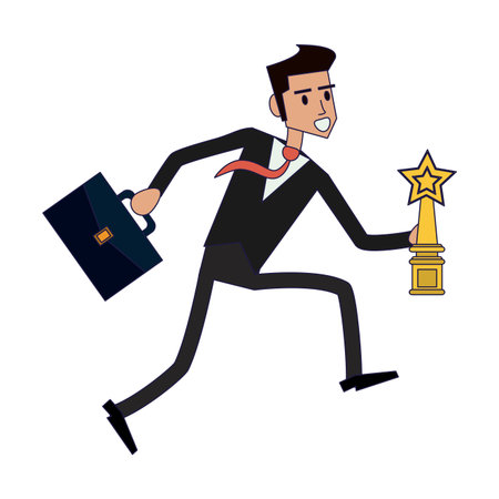 Businessman running with trophy and briefcase cartoon vector illustration graphic designのイラスト素材