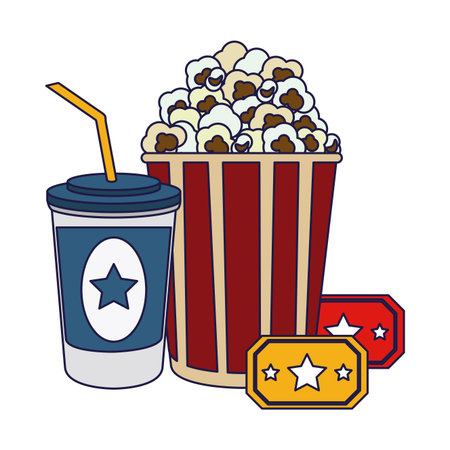 cinema tickets with pop corn and soda cup vector illustration graphic designのイラスト素材