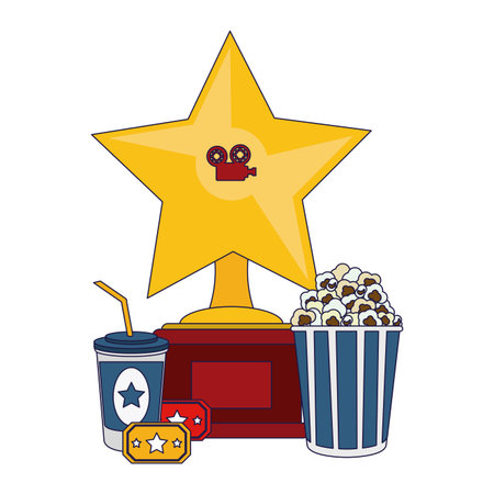 cinema award with popcorn tickets and soda cup vector illustration graphic designのイラスト素材