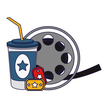cinema clapboard and movie tickets with soda cup vector illustration graphic designのイラスト素材