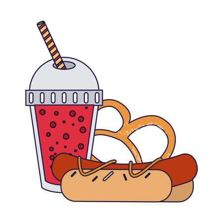 Fast food combo hot dog soda and pretzel vector illustration graphic designのイラスト素材