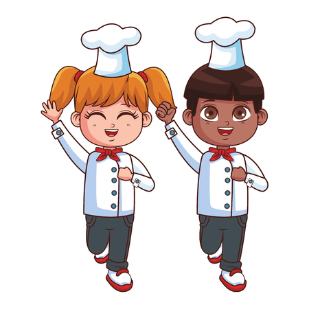 Chef boy and girl cartoons vector illustration graphic designのイラスト素材