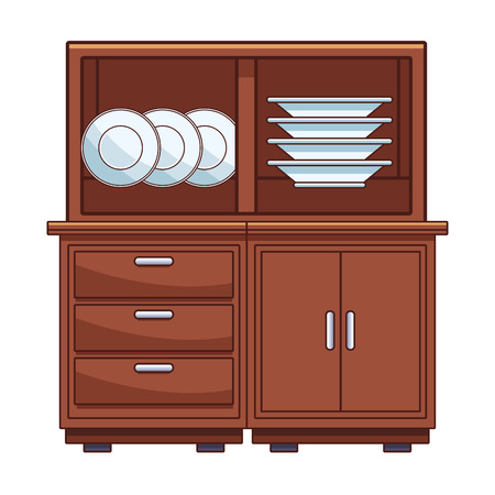 Dishes in kitchen shelf vector illustration graphic designのイラスト素材