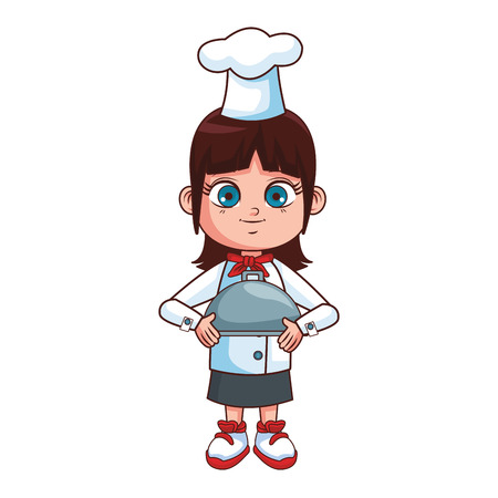 Chef girl with dish dome cartoon vector illustration graphic designのイラスト素材