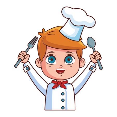 Chef boy with fork and knife cartoon vector illustration graphic designのイラスト素材