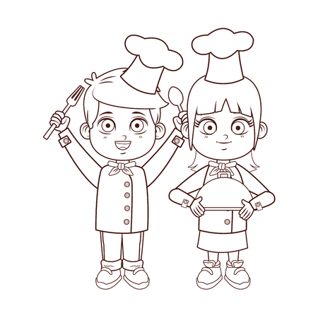 Chef boy and girl cartoons vector illustration graphic designのイラスト素材