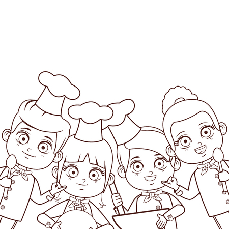 Chef kids with utensils frame cartoons vector illustration graphic designのイラスト素材