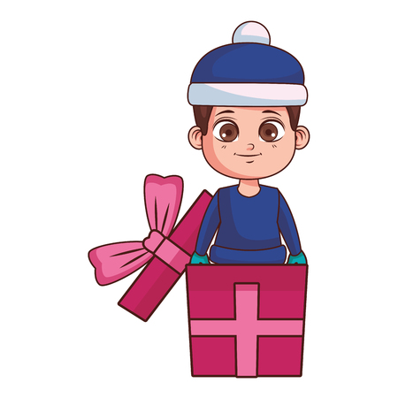 Boy with winter clothes inside gift box cartoon vector illustration graphic designのイラスト素材