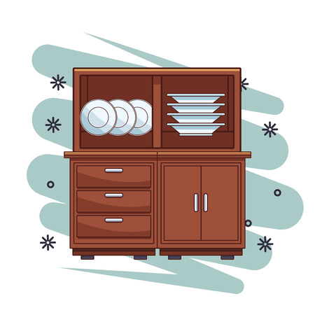 Dishes in kitchen shelf vector illustration graphic designのイラスト素材