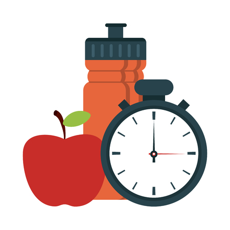 Fitness and healthy lifestyle apple and timer with bottle vector illustration graphic designのイラスト素材