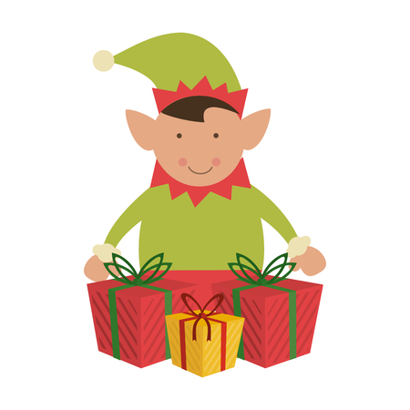 Christmas elf with gift boxes cartoon vector illustration graphic designのイラスト素材