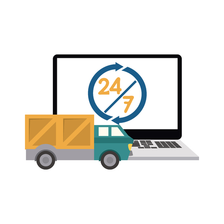 Online delivery and shipping with laptop vector illustration graphic designのイラスト素材