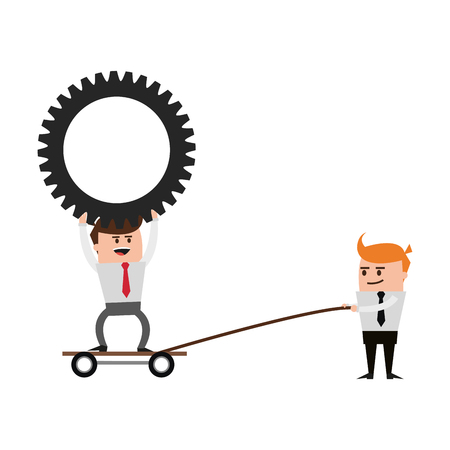 Businessmen pulling and holding gear on cart vector illustration graphic designのイラスト素材