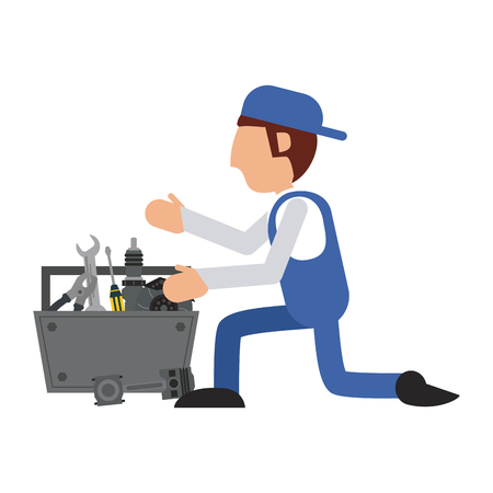 Car mechanic with toolbox vector illustration graphic designのイラスト素材