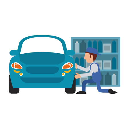 Car mechanic fixing car vehicle vector illustration graphic designのイラスト素材