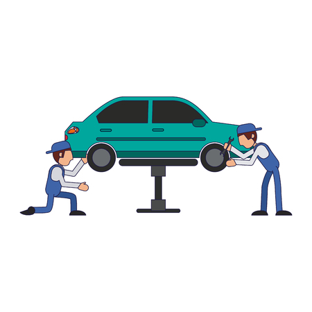 Car mechanics fixing with wrenchs a vehicle vector illustration graphic designのイラスト素材